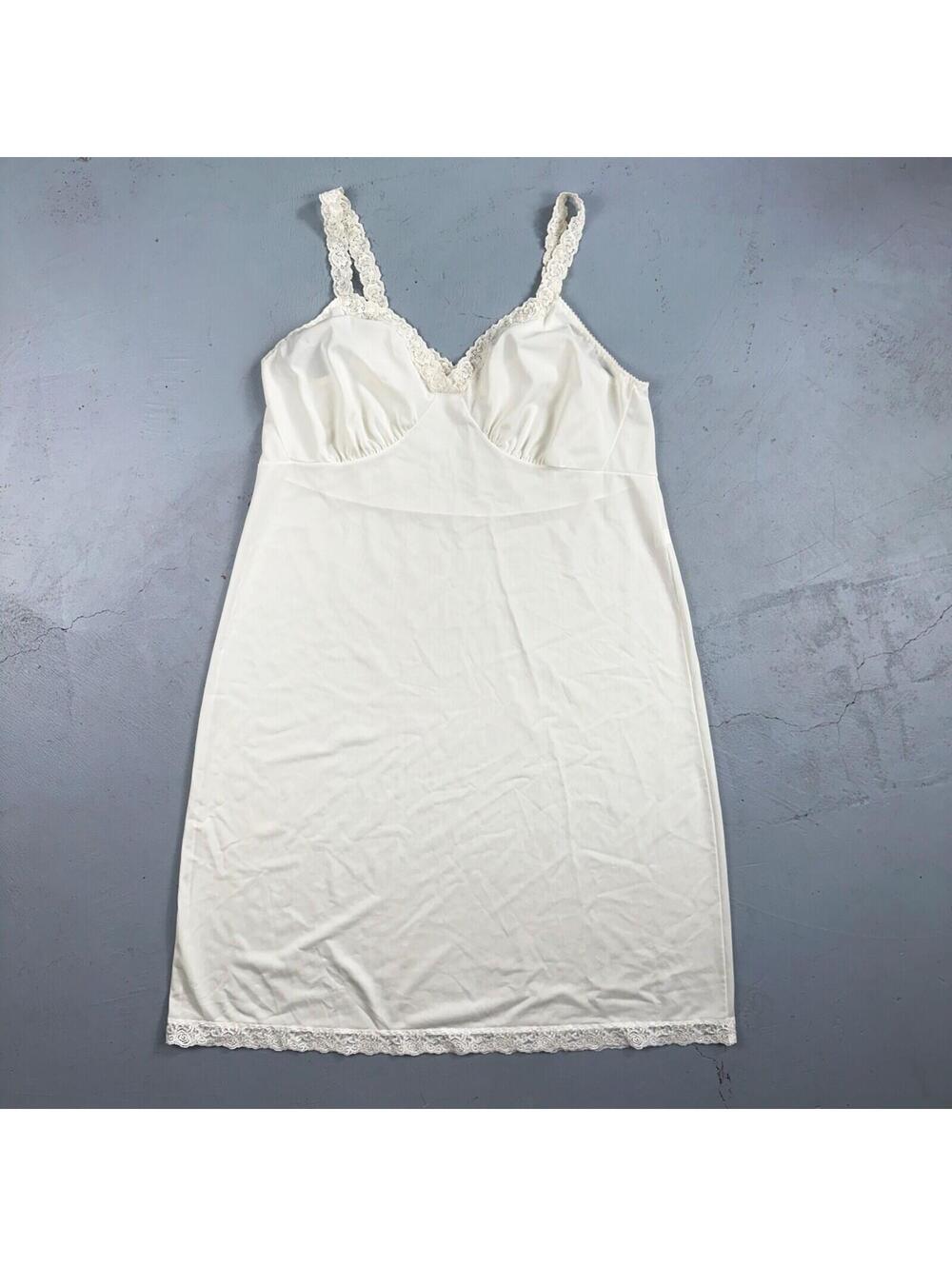 VTG 1970s Shadow Line Lingerie Slip Dress Sleepwear Full Sweep Nightgown Lace